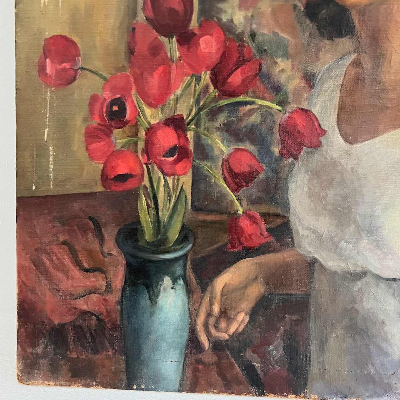 Figure with Poppies Signed Oil Painting