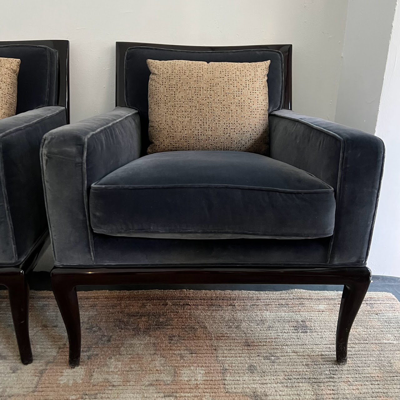 Nancy Corzine Robsjohn Style Velvet Armchair Pair