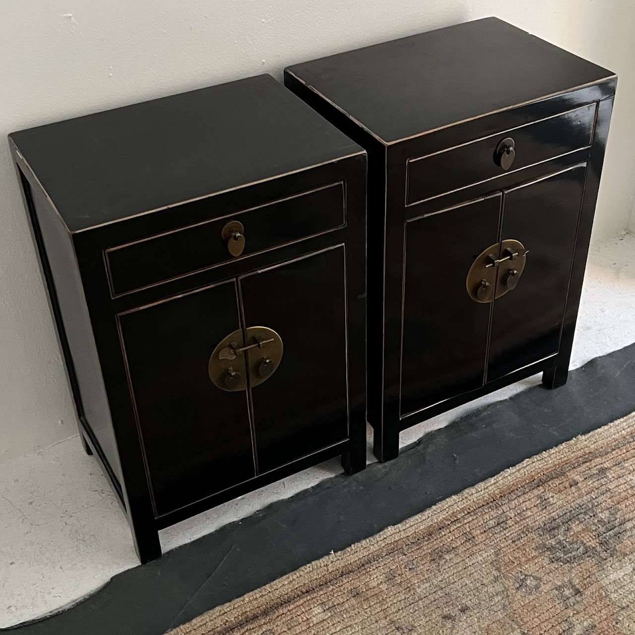 Asian Style Lacquered End Table Pair