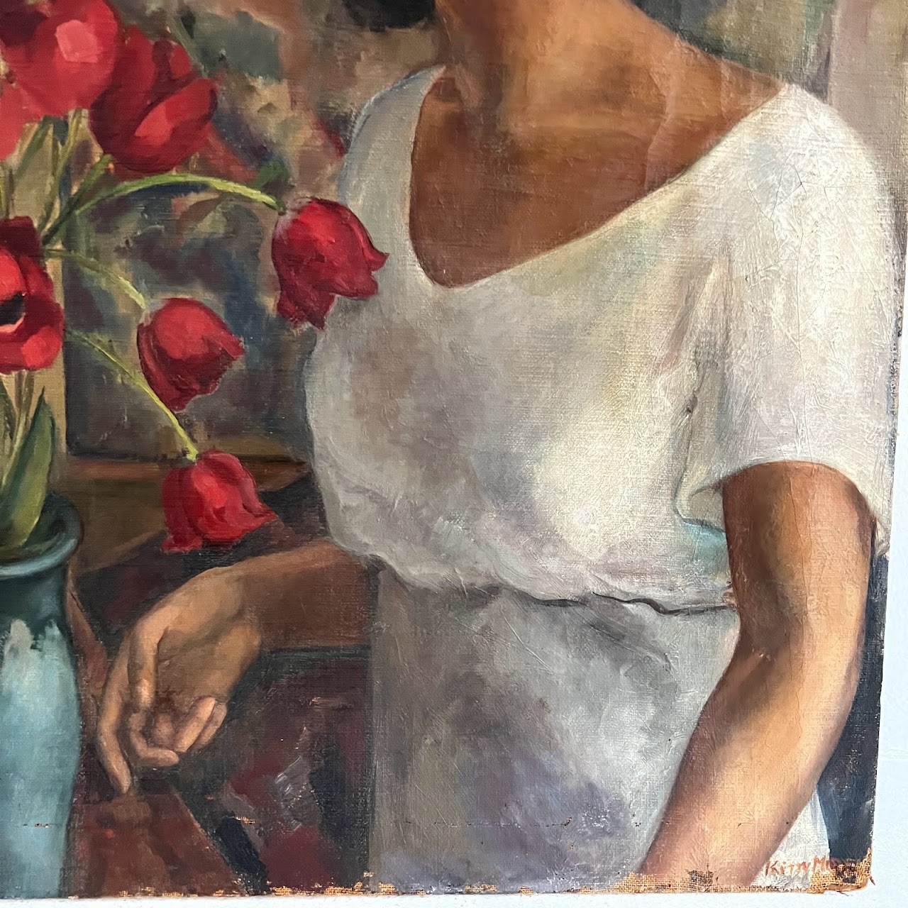 Figure with Poppies Signed Oil Painting