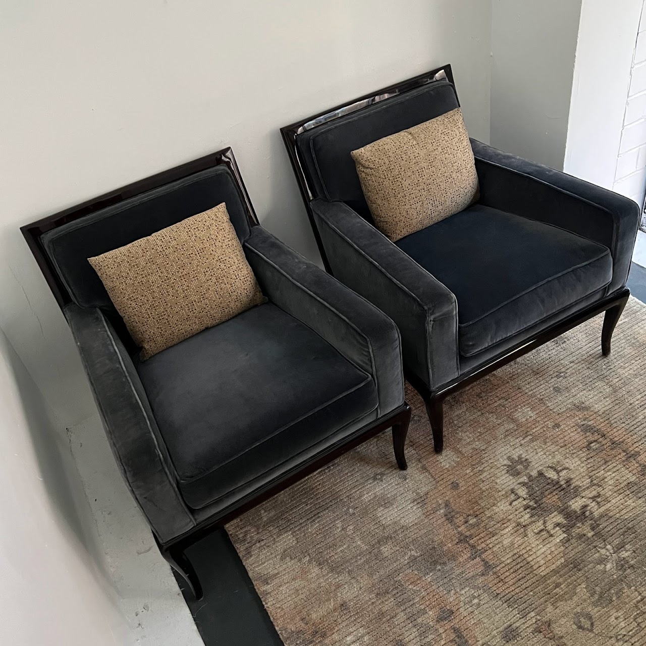 Nancy Corzine Robsjohn Style Velvet Armchair Pair