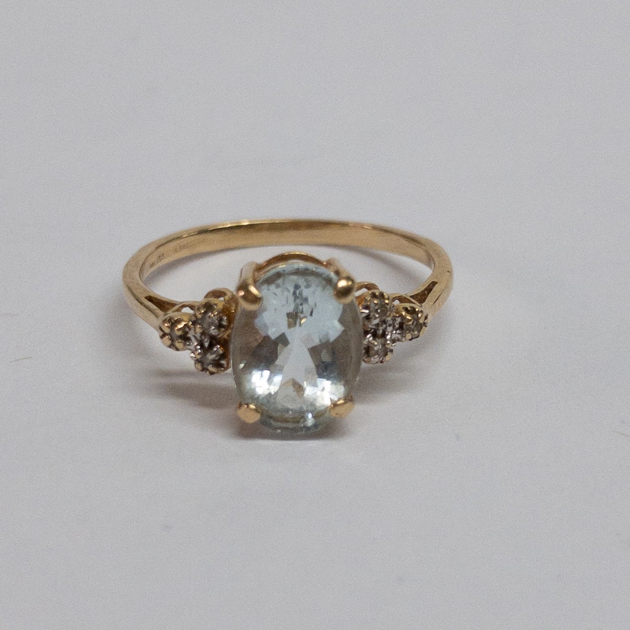 14K Gold, Diamond, and Pale Blue Stone Ring