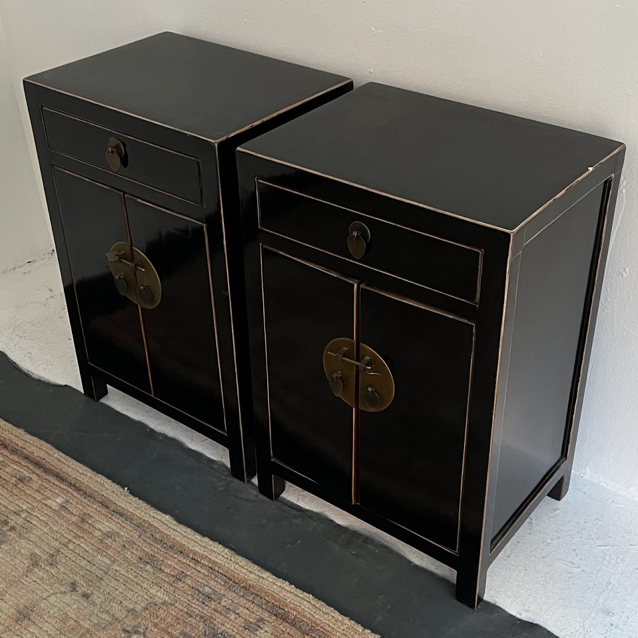 Asian Style Lacquered End Table Pair