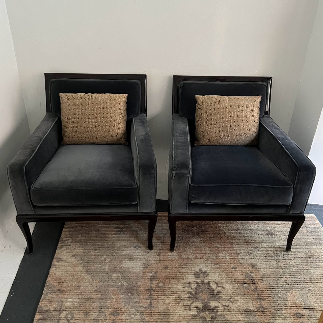 Nancy Corzine Robsjohn Style Velvet Armchair Pair