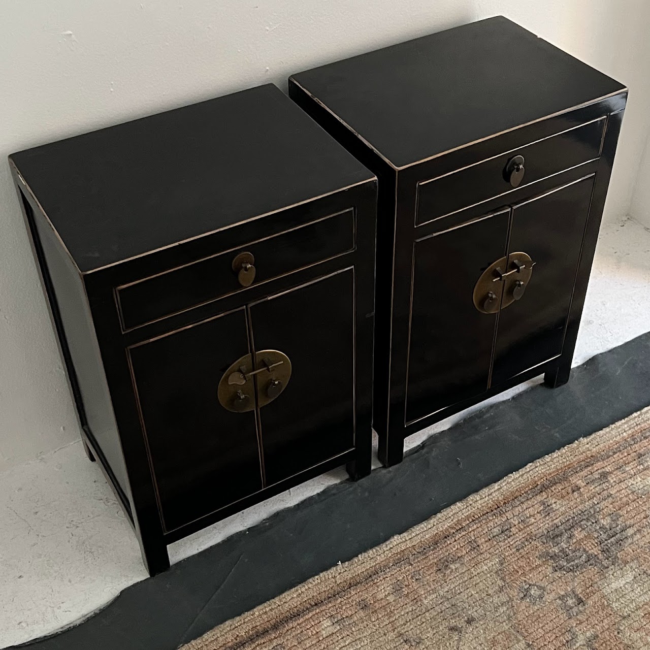 Asian Style Lacquered End Table Pair