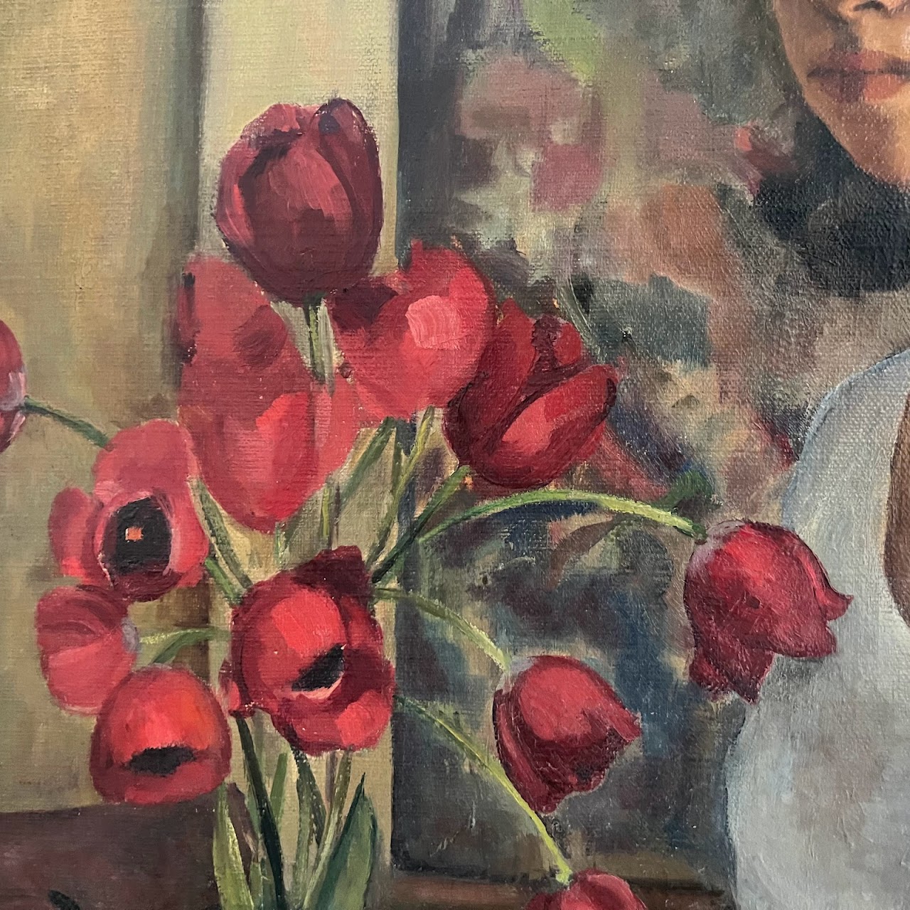 Figure with Poppies Signed Oil Painting