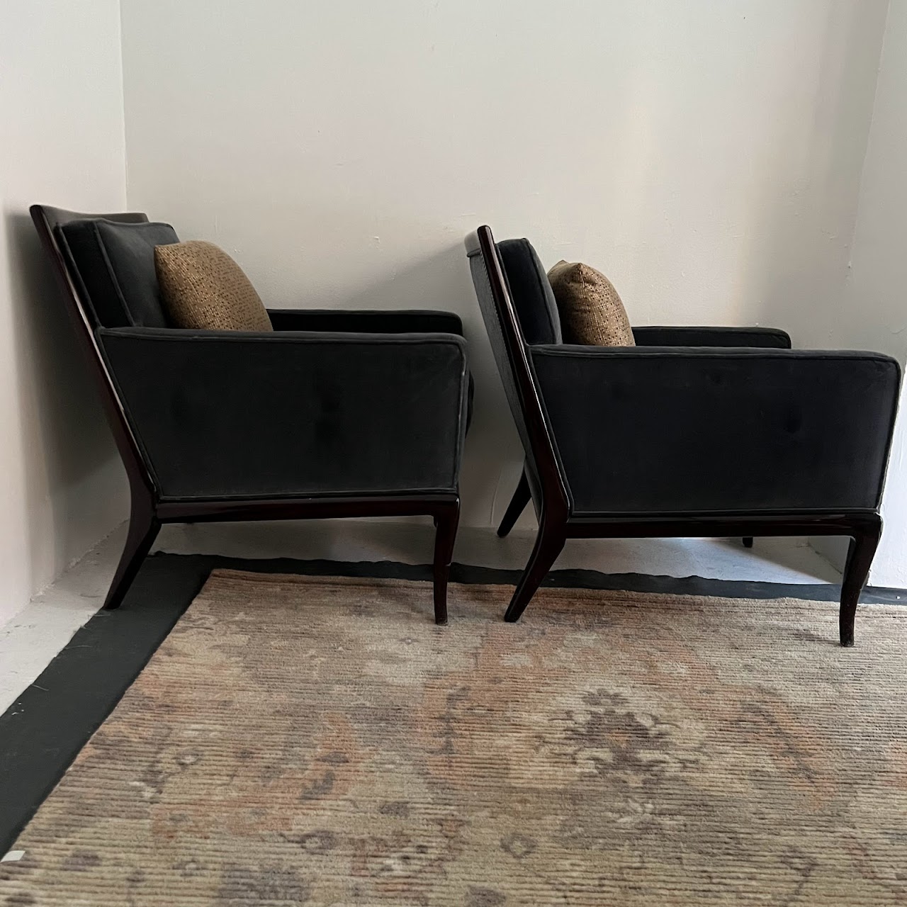 Nancy Corzine Robsjohn Style Velvet Armchair Pair