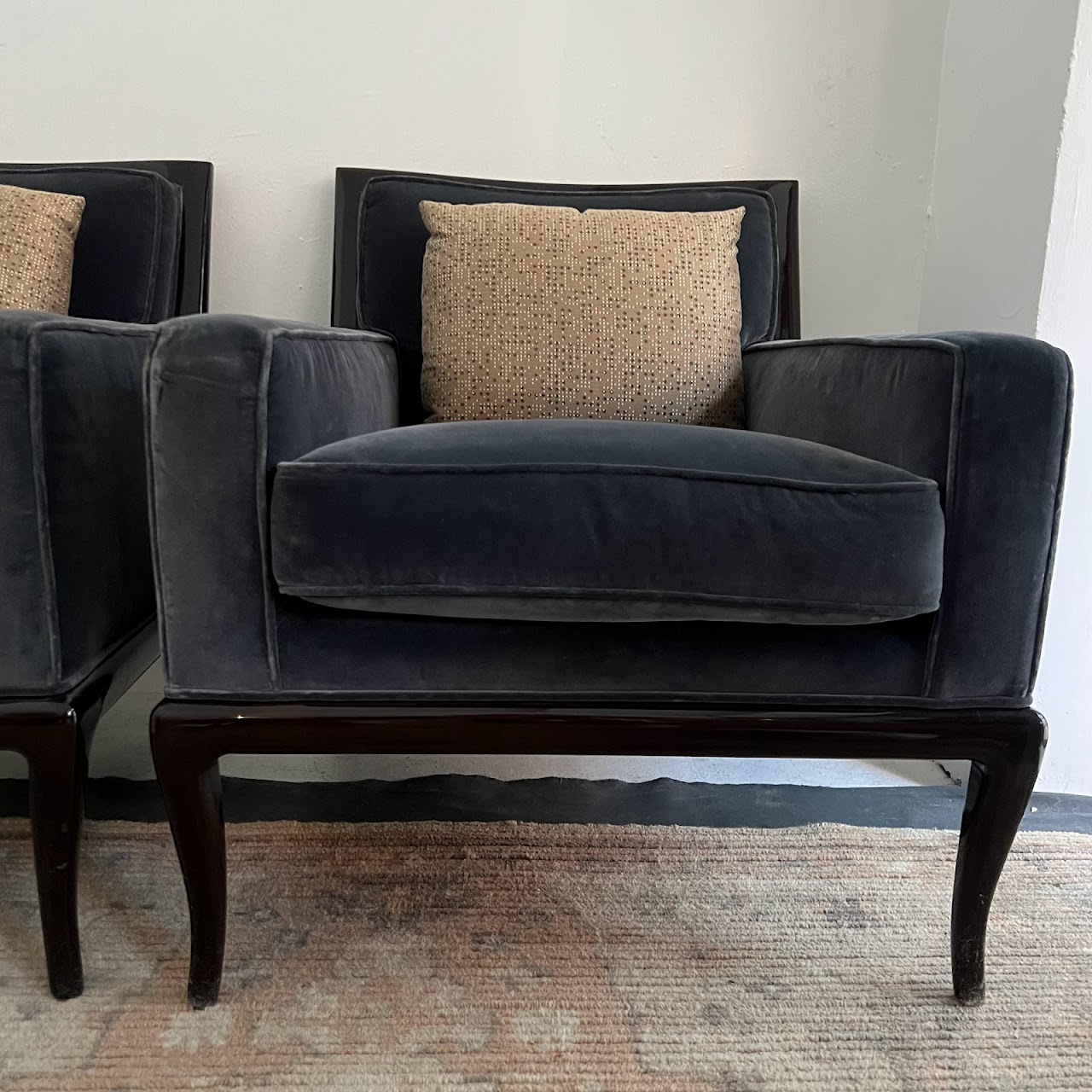 Nancy Corzine Robsjohn Style Velvet Armchair Pair