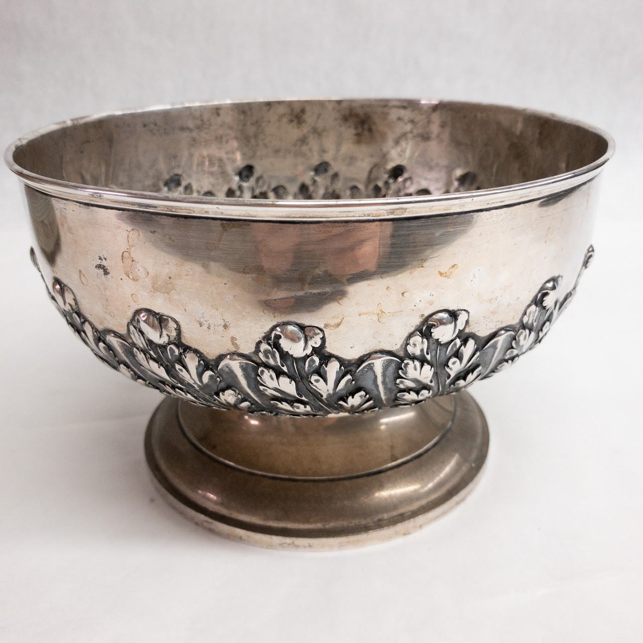 800 Silver and Ceramic Repoussé Planter