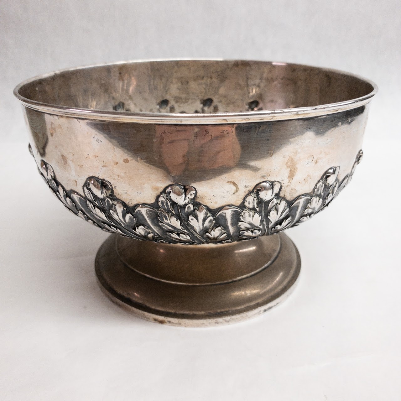 800 Silver and Ceramic Repoussé Planter