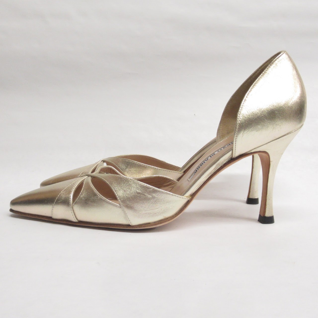 Manolo Blahnik Metallic Gold Leather Pumps