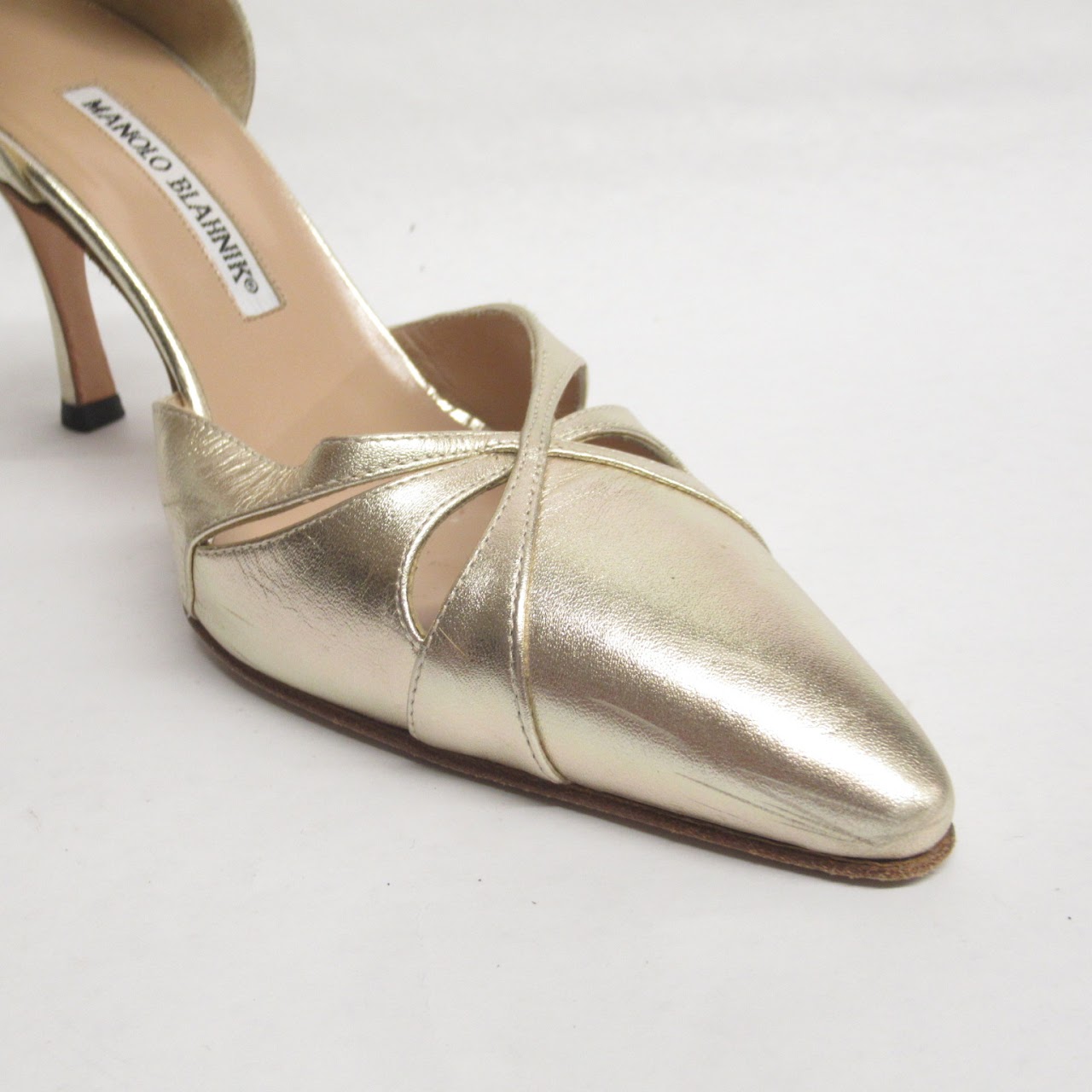 Manolo Blahnik Metallic Gold Leather Pumps