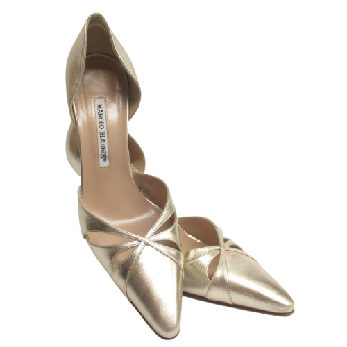 Manolo Blahnik Metallic Gold Leather Pumps