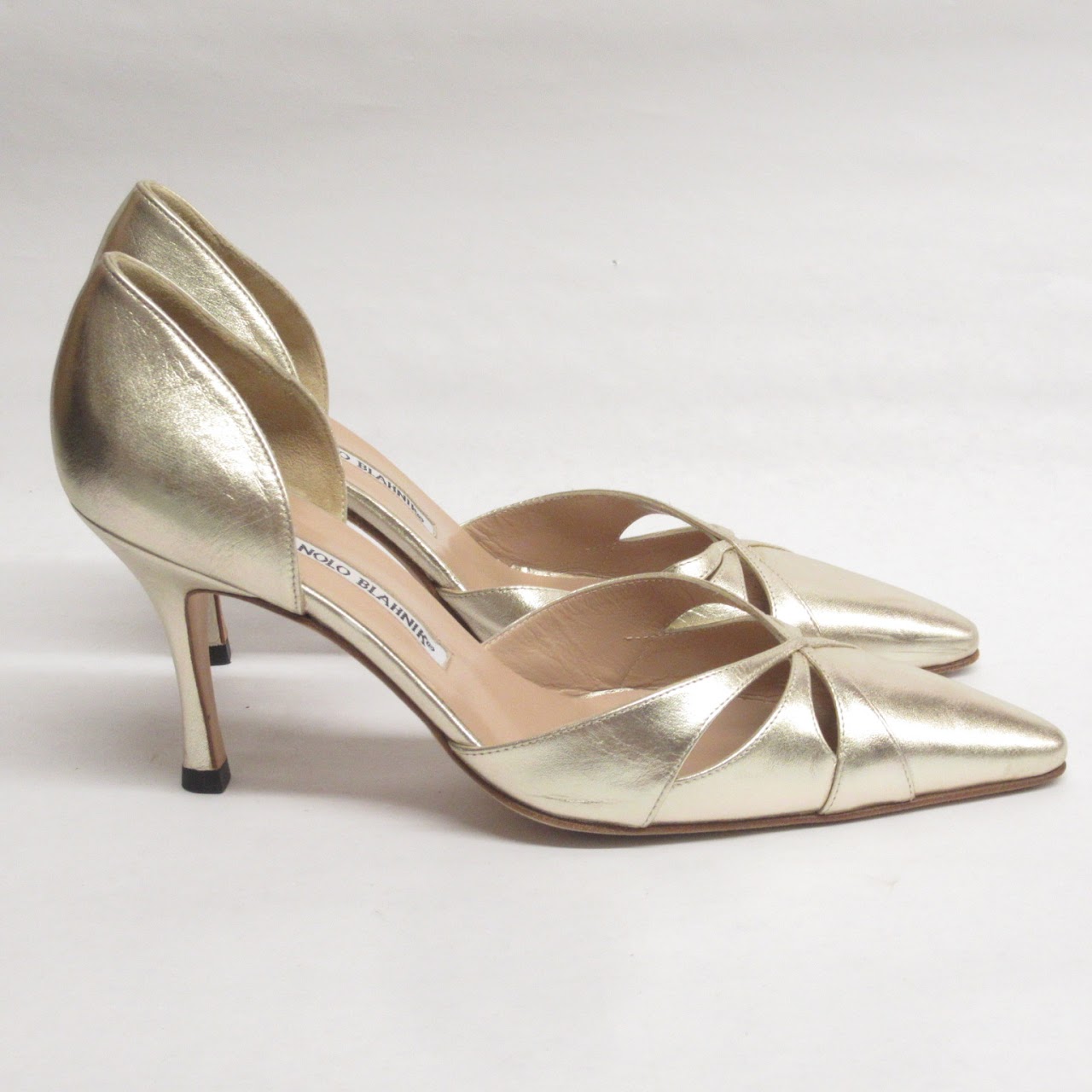 Manolo Blahnik Metallic Gold Leather Pumps