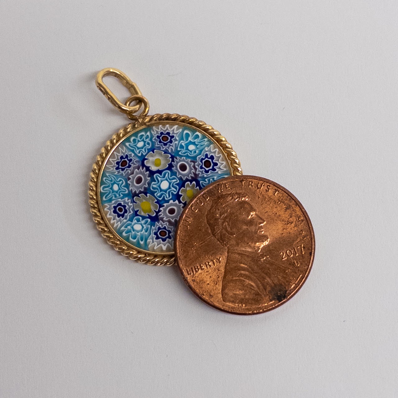 18K Gold and Art Glass Pendant