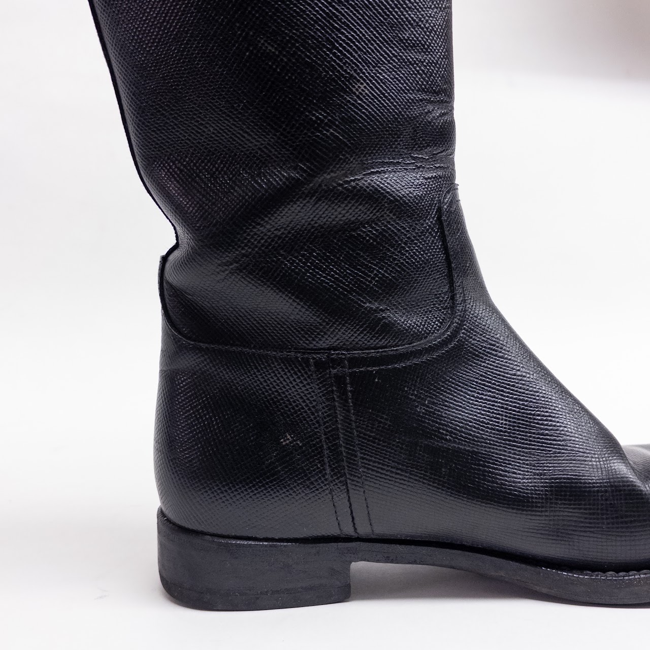 Prada Black Safiano Leather Calf Boots