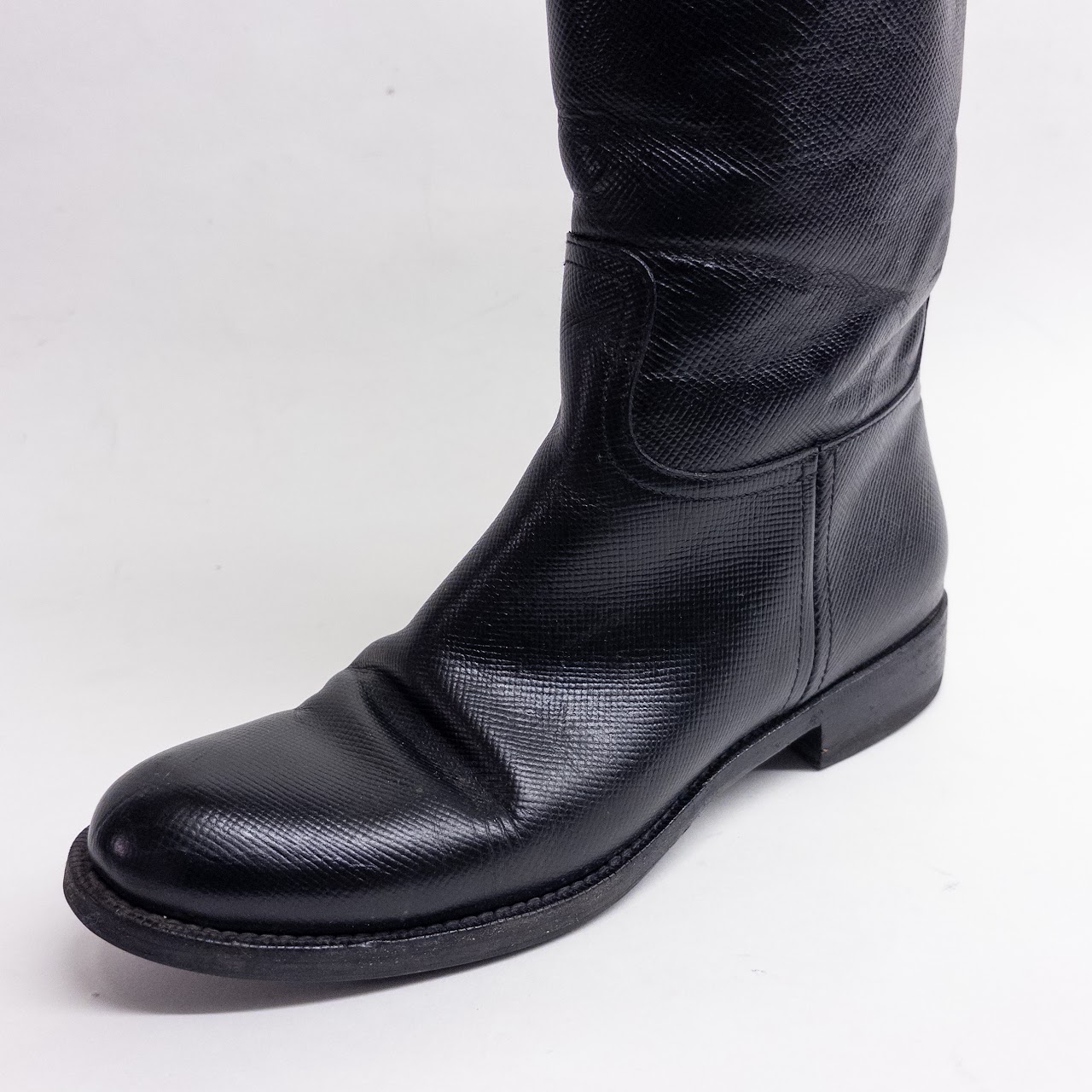 Prada Black Safiano Leather Calf Boots