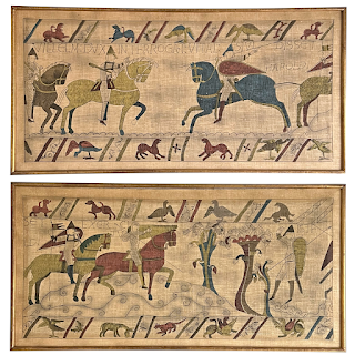 After the Bayeux Tapestry Ink on Linen Painting Pair