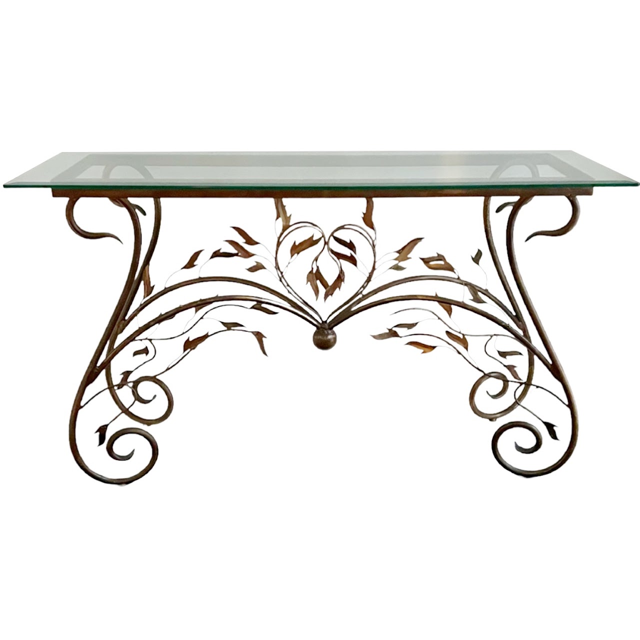 Wrought Metal Leafy Branch Console Table