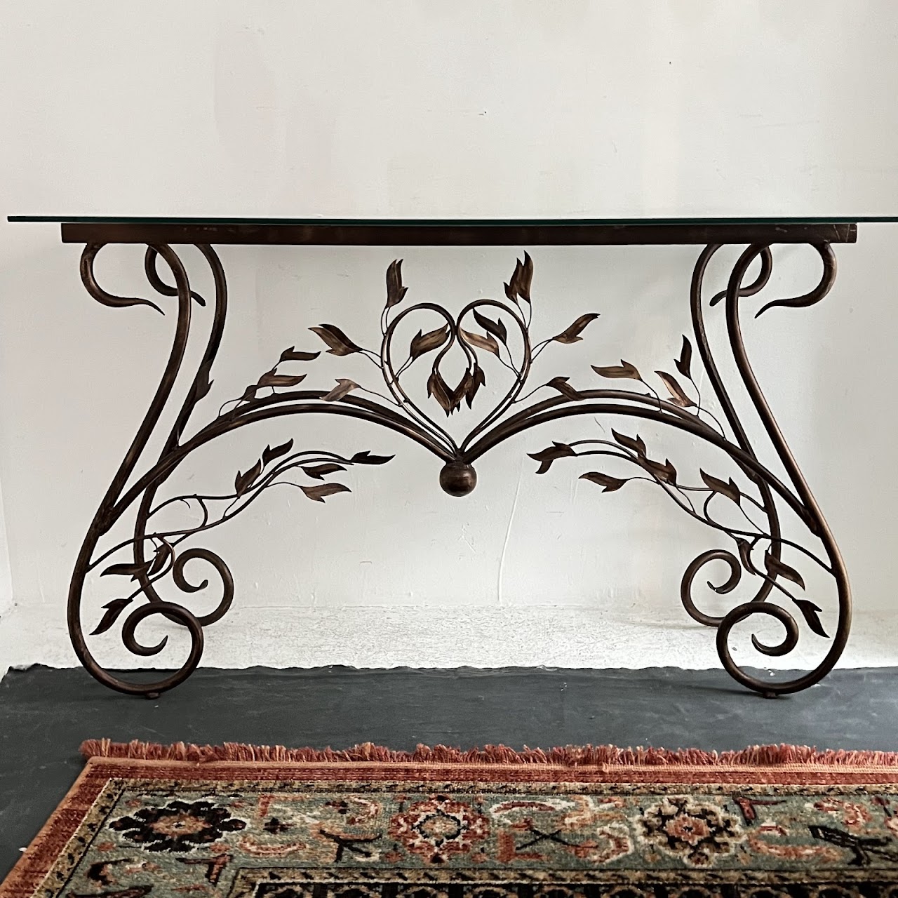 Wrought Metal Leafy Branch Console Table