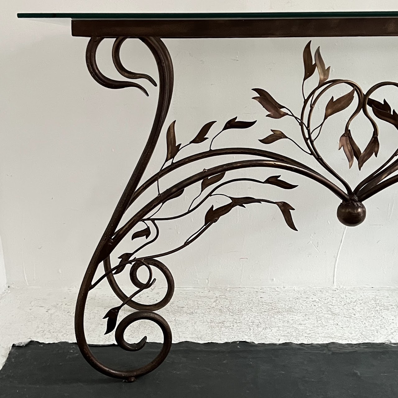 Wrought Metal Leafy Branch Console Table