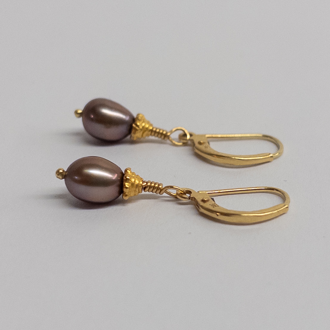 18K Gold and Champagne Pearl Earrings