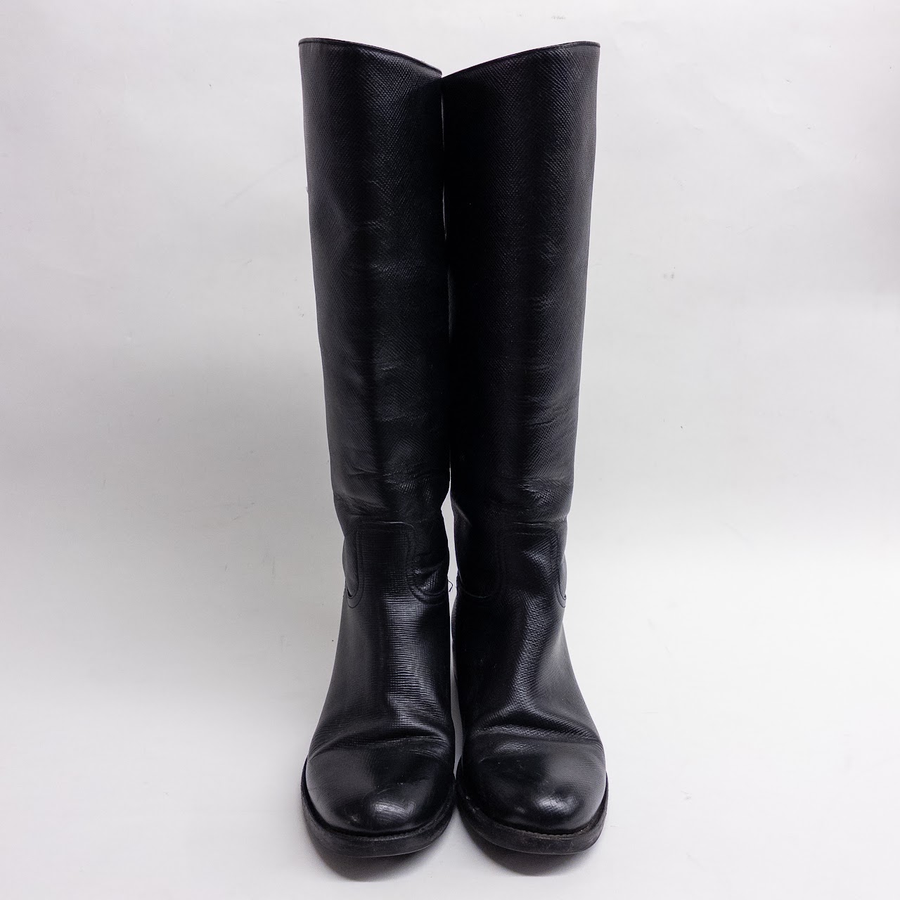 Prada Black Safiano Leather Calf Boots