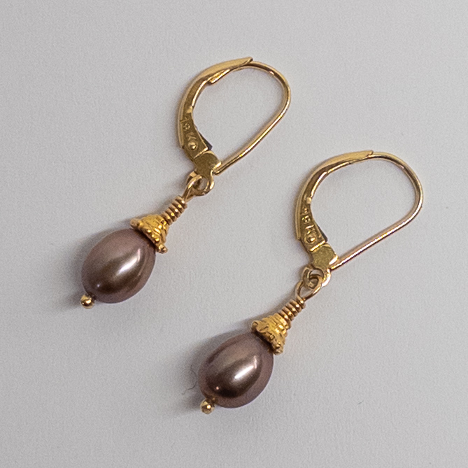 18K Gold and Champagne Pearl Earrings