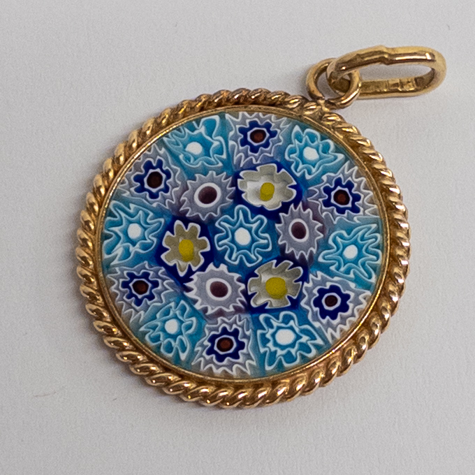 18K Gold and Art Glass Pendant