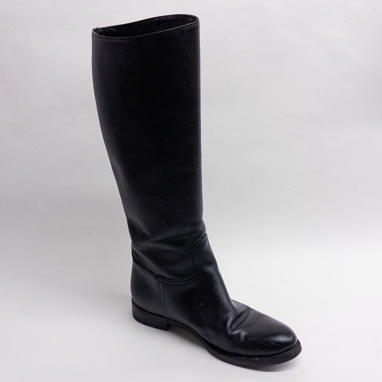 Prada Black Safiano Leather Calf Boots