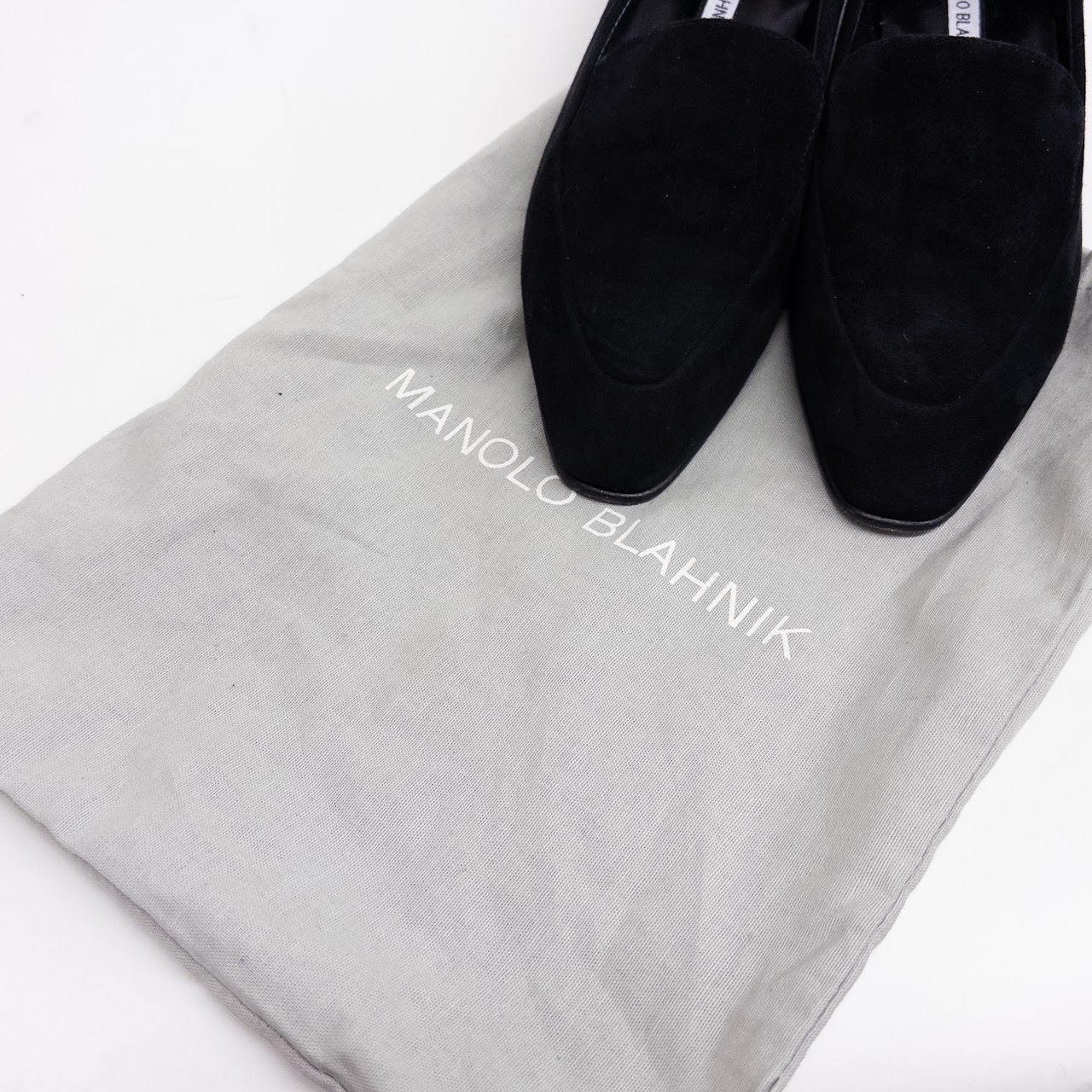 Manolo Blahnik Black Nubuck Loafers