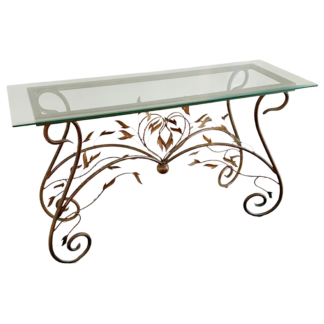 Wrought Metal Leafy Branch Console Table