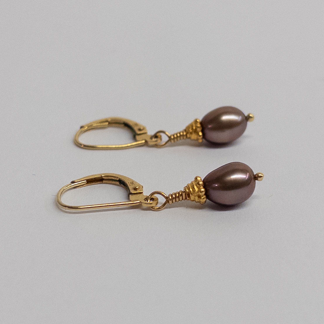 18K Gold and Champagne Pearl Earrings