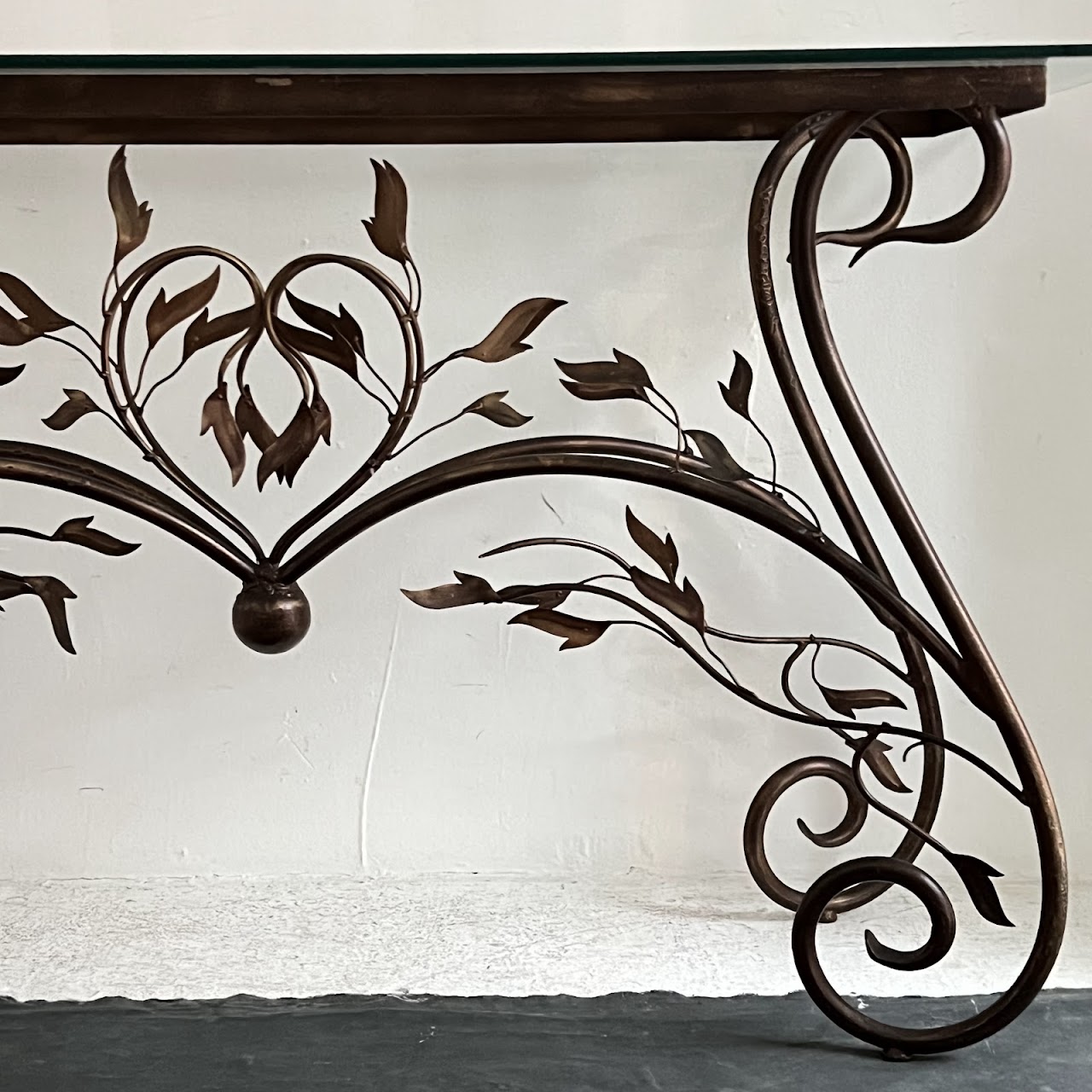 Wrought Metal Leafy Branch Console Table