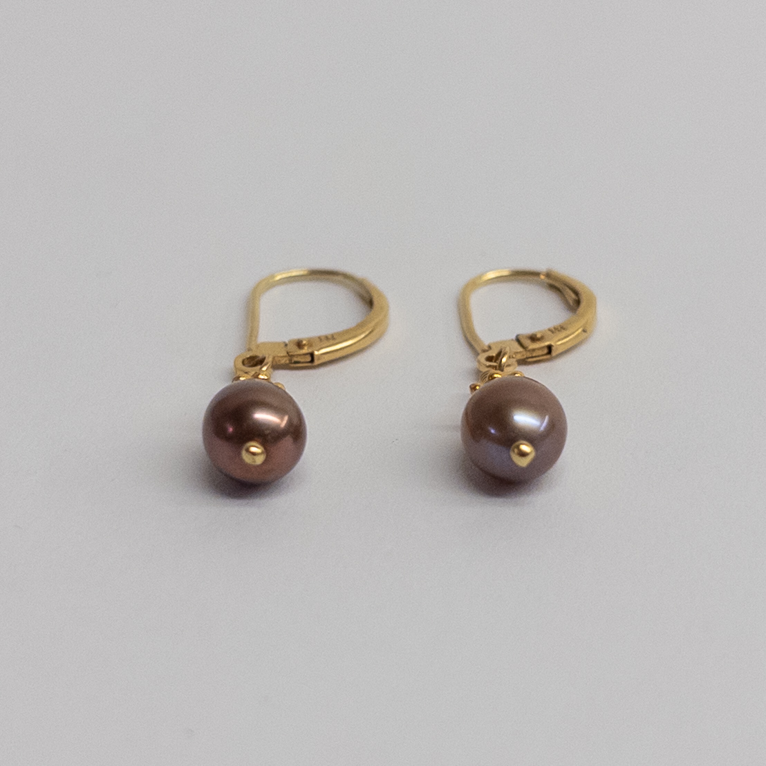 18K Gold and Champagne Pearl Earrings