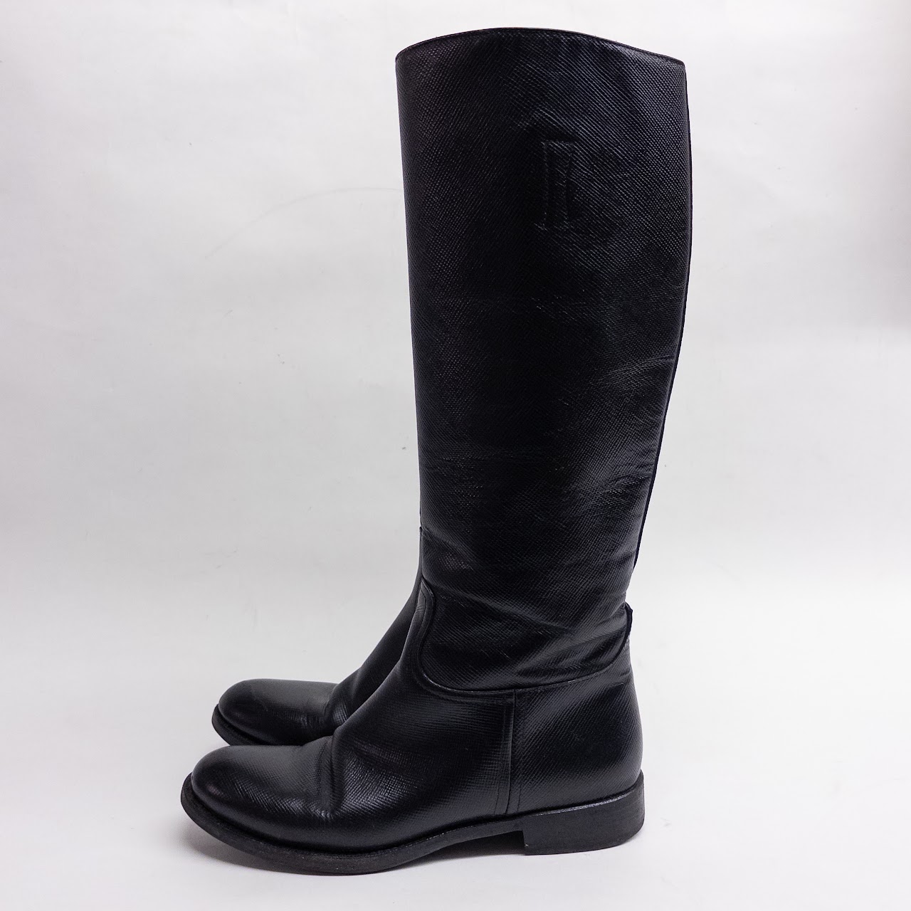 Prada Black Safiano Leather Calf Boots