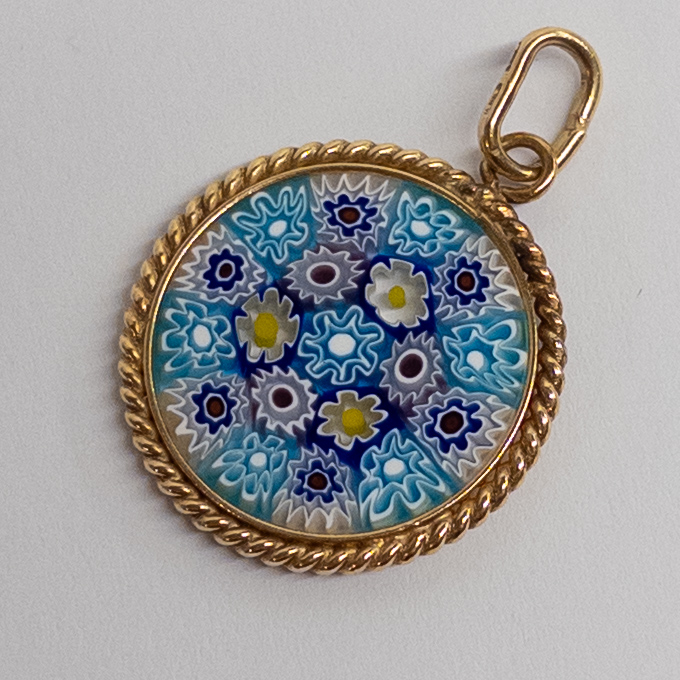 18K Gold and Art Glass Pendant