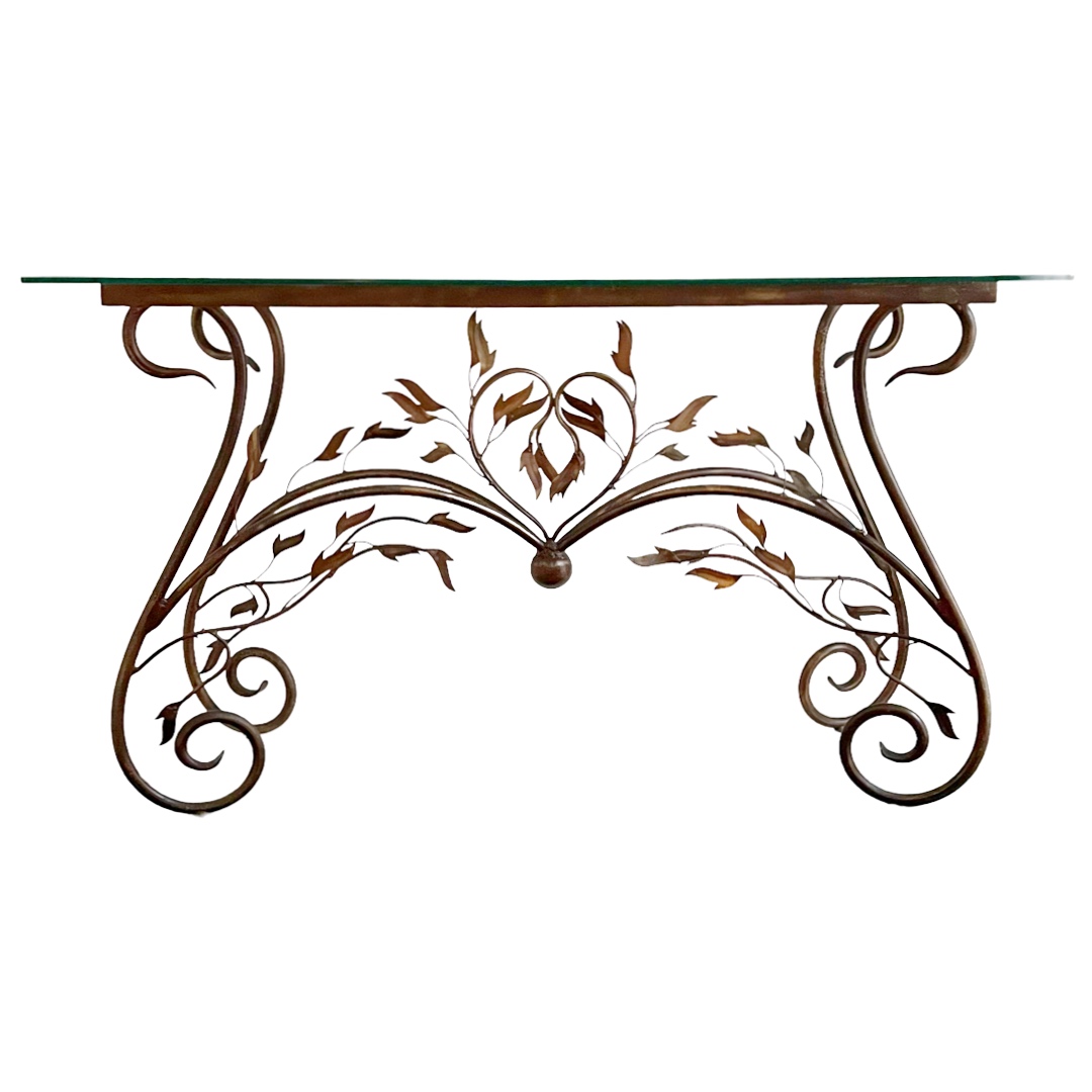 Wrought Metal Leafy Branch Console Table