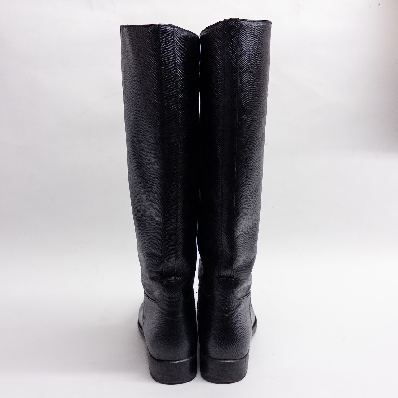 Prada Black Safiano Leather Calf Boots