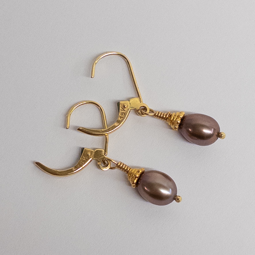 18K Gold and Champagne Pearl Earrings