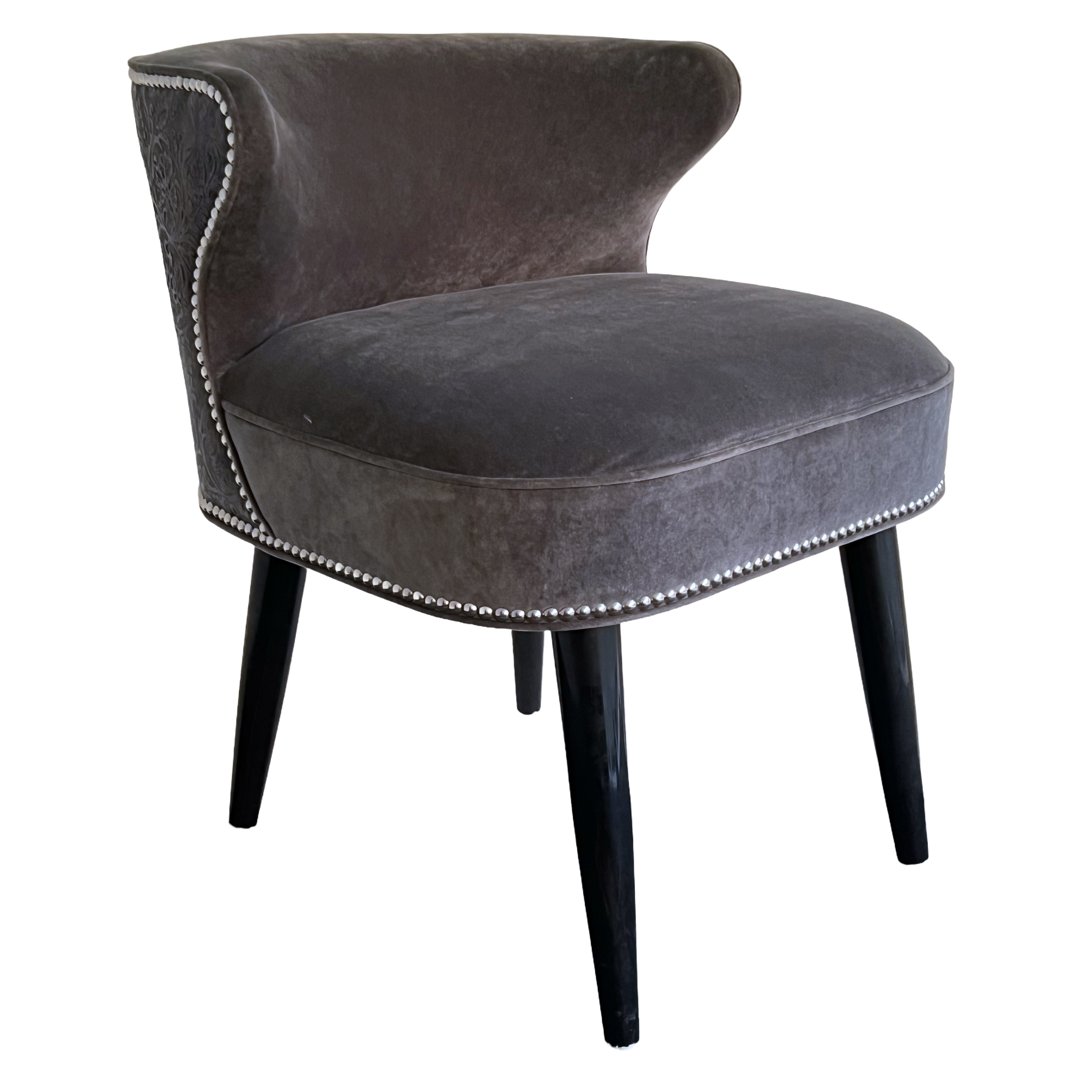 Velvet and Tooled Leather Accent Chair