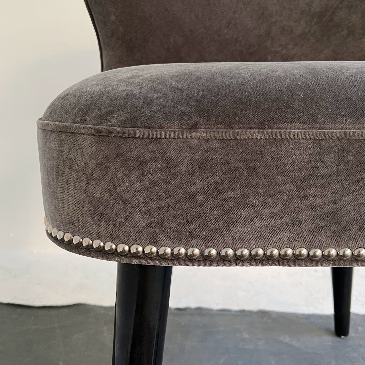 Velvet and Tooled Leather Accent Chair