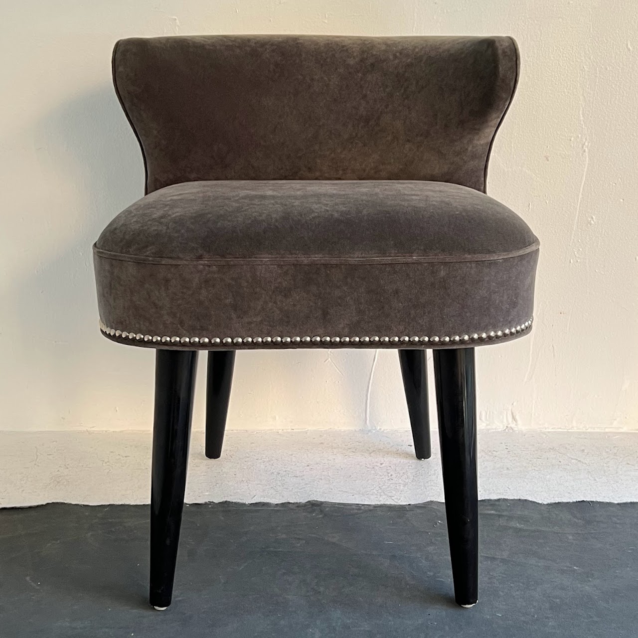 Velvet and Tooled Leather Accent Chair