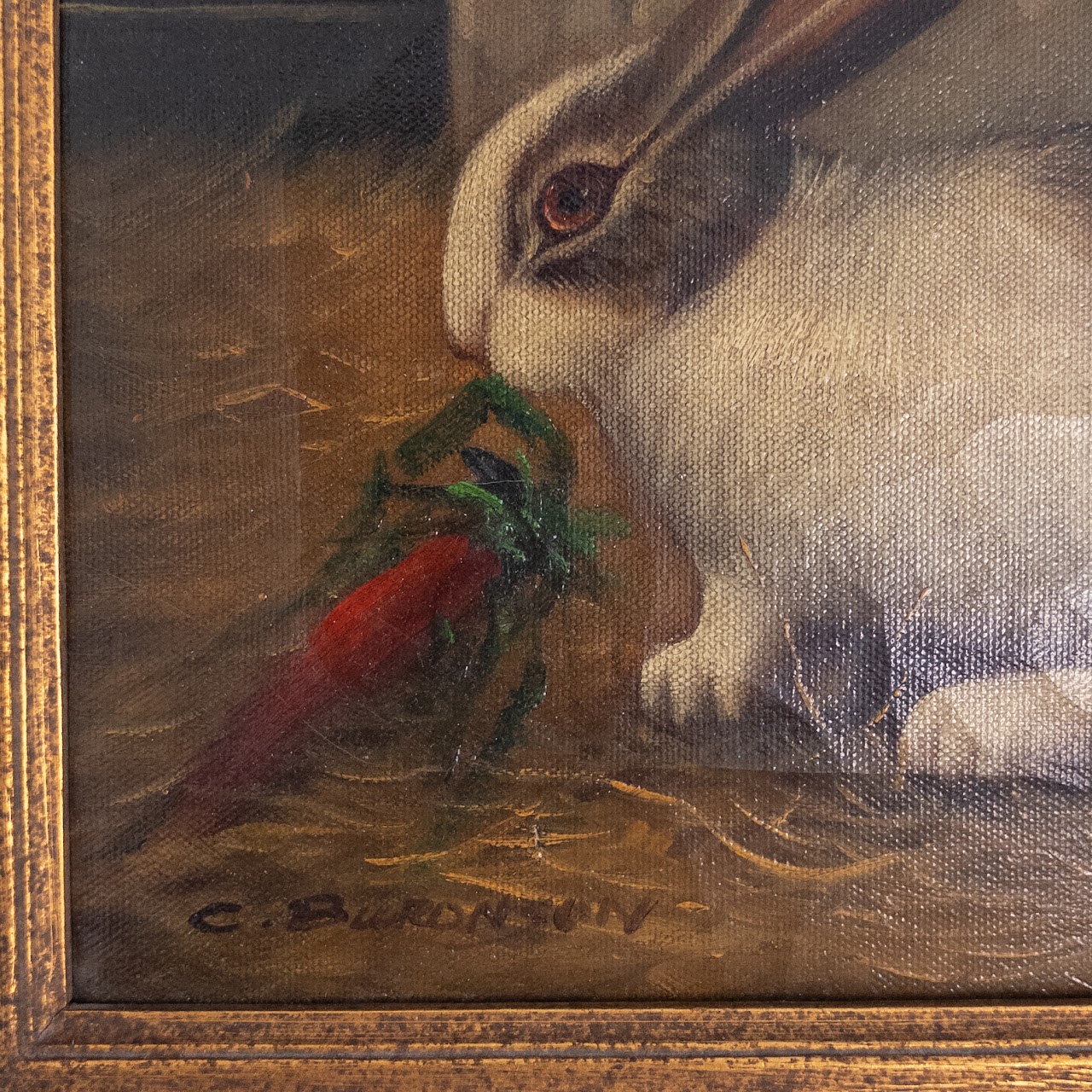 C. Buronson Bunny with Carrot Signed Oil Painting