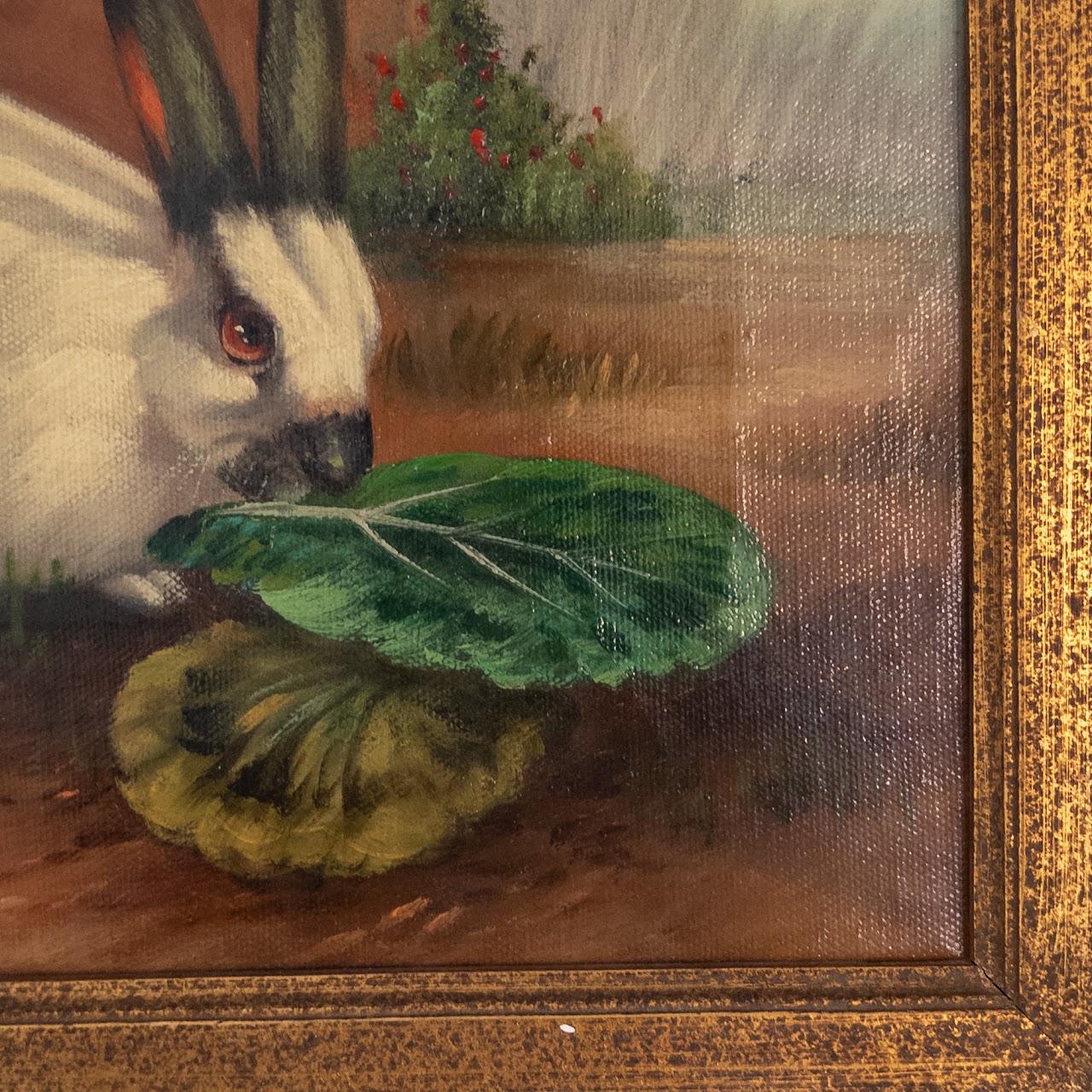 C. Buronson Bunny with Lettuce Signed Oil Painting