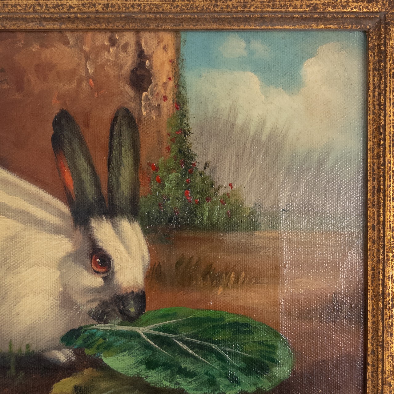 C. Buronson Bunny with Lettuce Signed Oil Painting