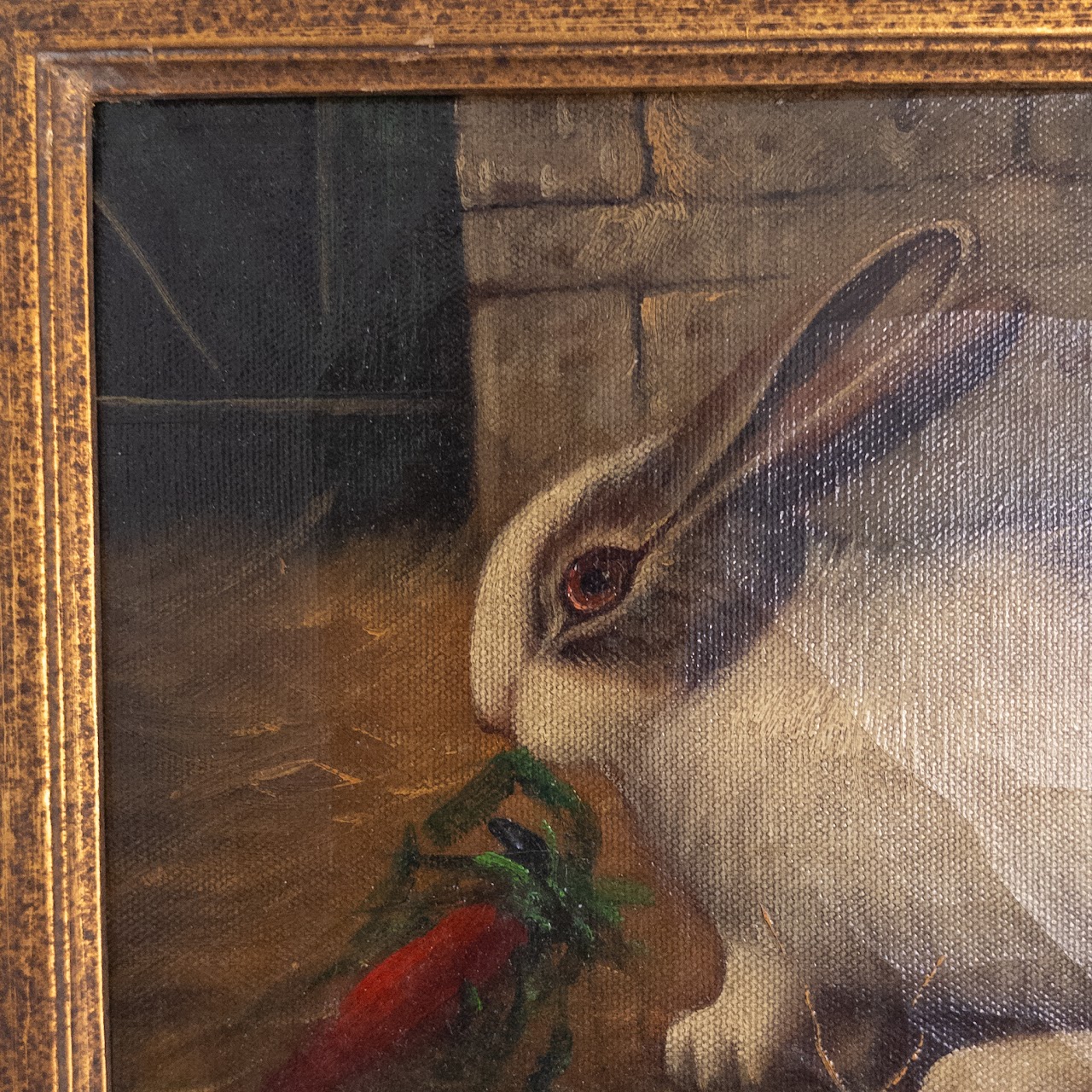 C. Buronson Bunny with Carrot Signed Oil Painting