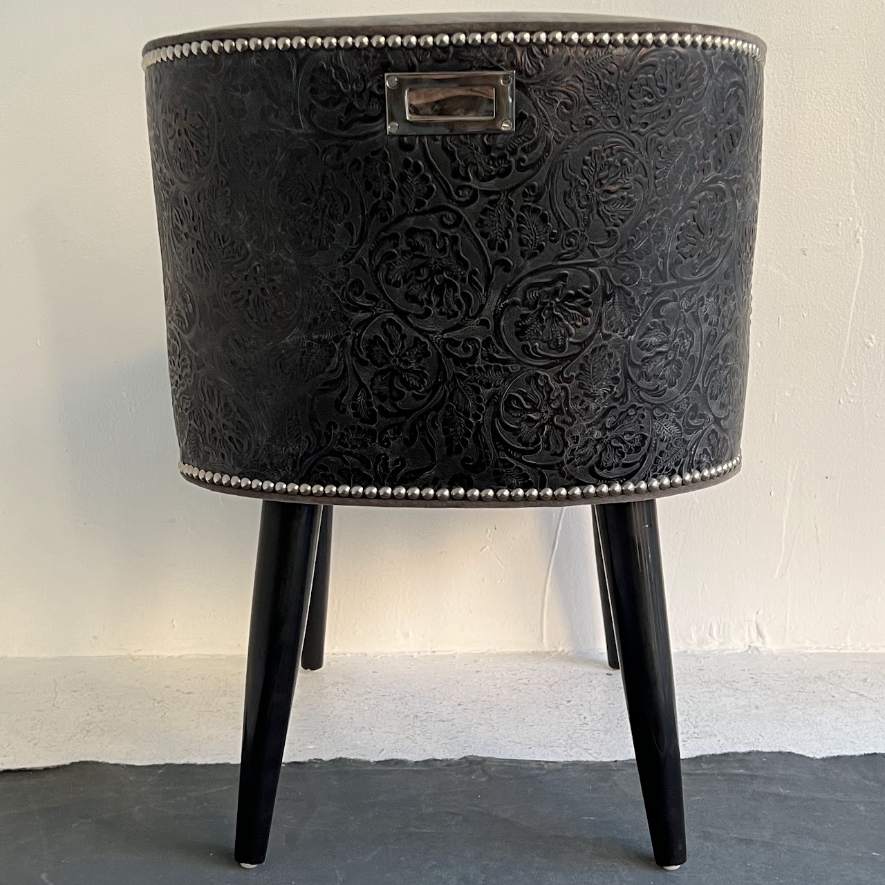 Velvet and Tooled Leather Accent Chair