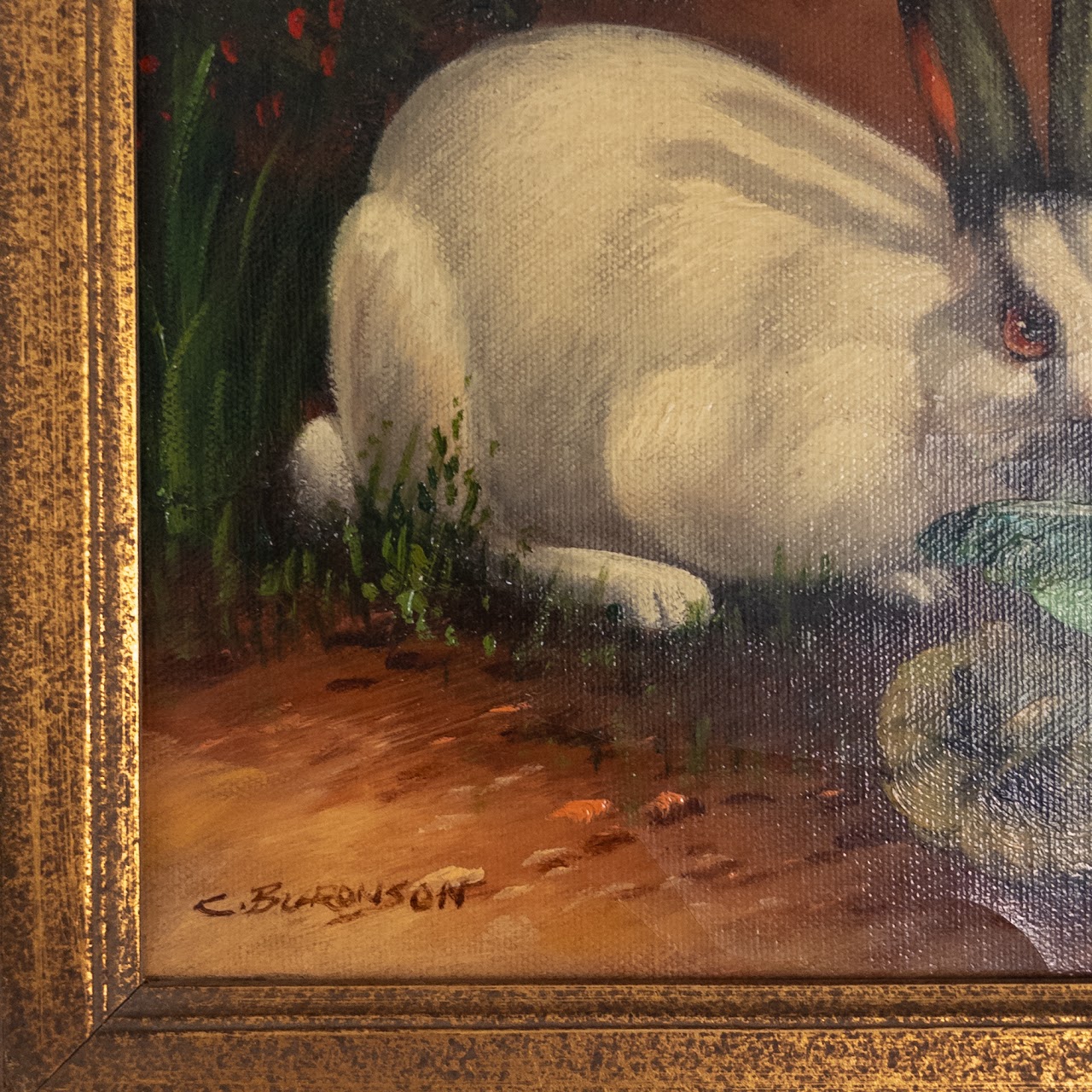 C. Buronson Bunny with Lettuce Signed Oil Painting