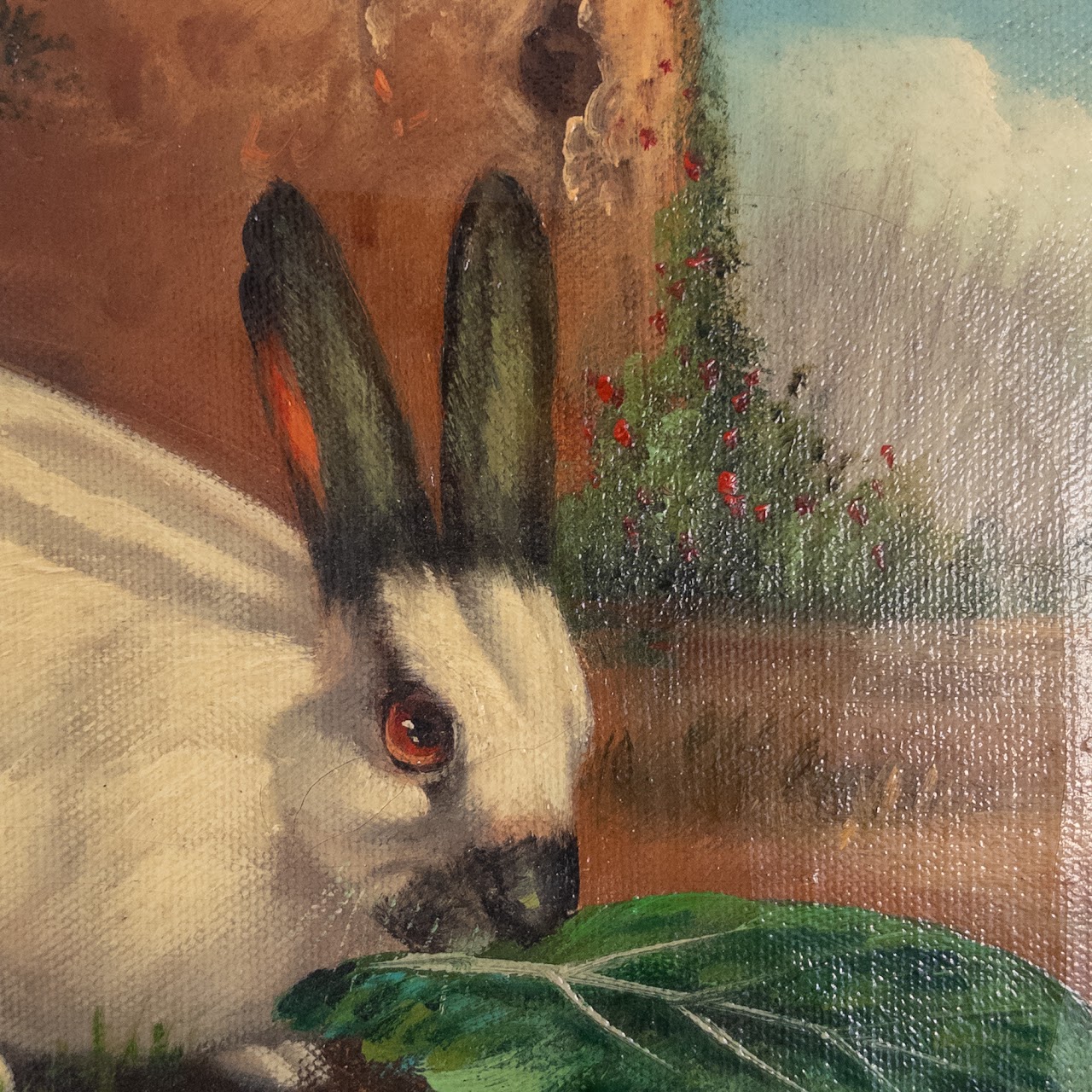 C. Buronson Bunny with Lettuce Signed Oil Painting